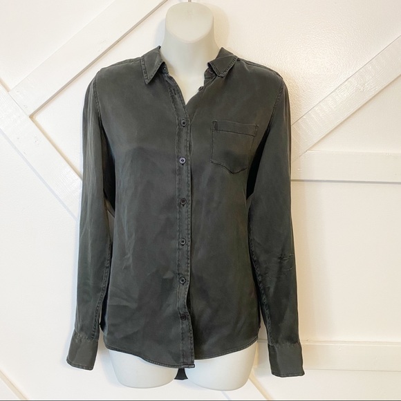 Equipment Tops - Equipment Brett Tailored Slim Fit Button Down Chest Pocket Blouse Charcoal Sz XS